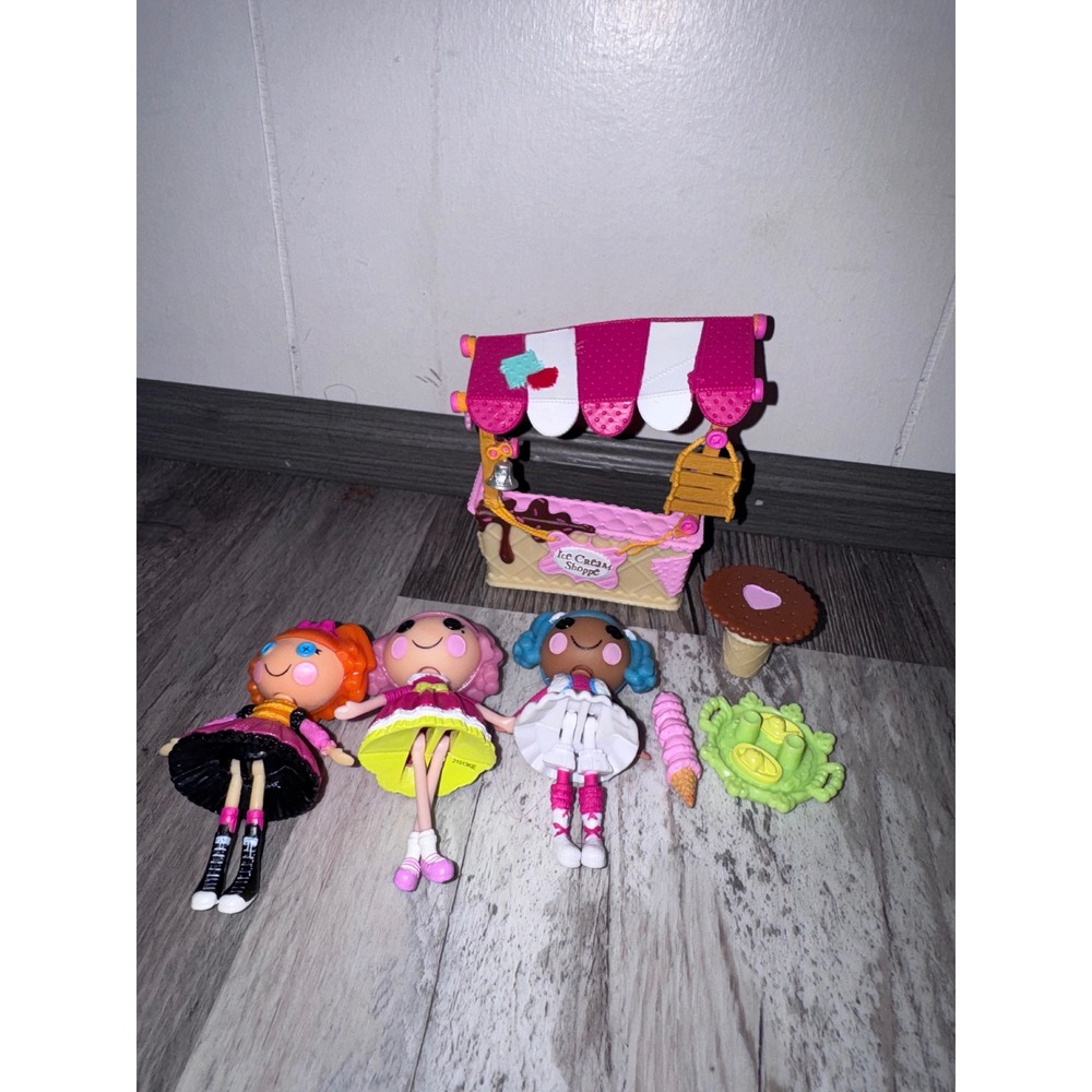 Lalaloopsy Mini Dolls Lot of 3 with Ice Cream Shoppe Playset and Accessories